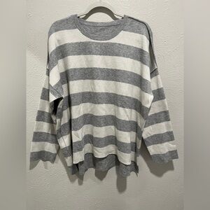 Eileen Fisher Doubleknit Reversible Top Sweater Pearl Gray White Striped L-XL